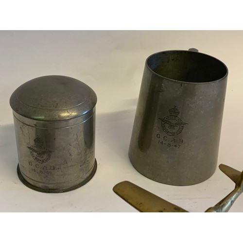 418 - Military Interest Pewter Raf Tankard Along With A Brass Desk Aeroplane , Two German Wartime Pieces (... 