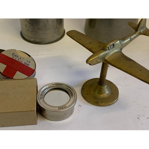 418 - Military Interest Pewter Raf Tankard Along With A Brass Desk Aeroplane , Two German Wartime Pieces (... 