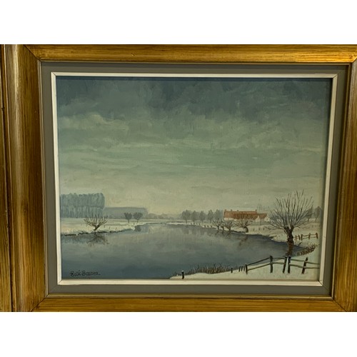 428 - Gilt Framed Oil On Canvas Of A Winter Scene Signed Bottom Right. 42 x 37 cms