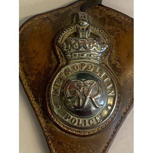 447 - Kings Crown metropolitan mounted  police harness badge   Possibly Silver On Leather Fob .