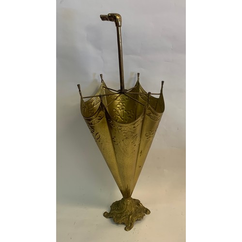 450 - Vintage Brass Stick Stand In The Form Of A Umbrella With A Dog Finial. 72 cms High