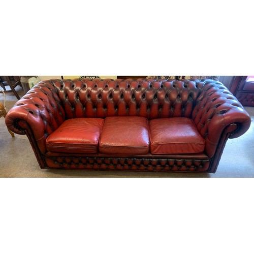 454 - Three Seater Chesterfield Sofa. 196 x 90 x 69 cms High