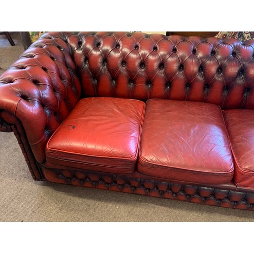 454 - Three Seater Chesterfield Sofa. 196 x 90 x 69 cms High