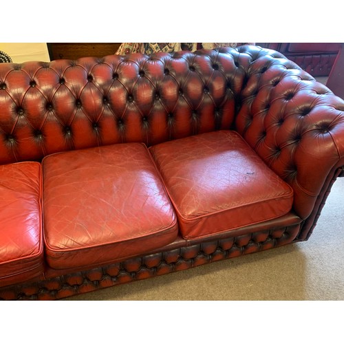 454 - Three Seater Chesterfield Sofa. 196 x 90 x 69 cms High