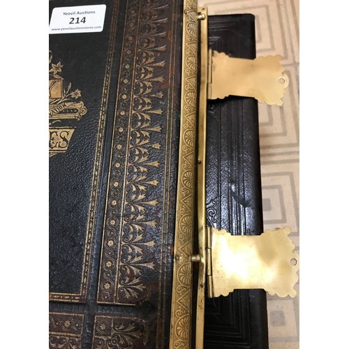 214 - Very Good Quality Antique Leather Bound Family Bible With Gilt Metal Fastening