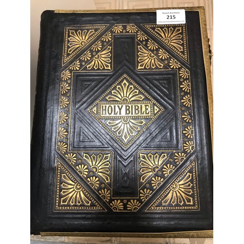 215 - Antique Leather Bound Family Bible Having Gilt Decoration And Gilt Metal Fastening Clasps