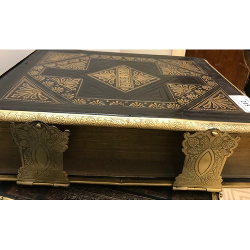 215 - Antique Leather Bound Family Bible Having Gilt Decoration And Gilt Metal Fastening Clasps