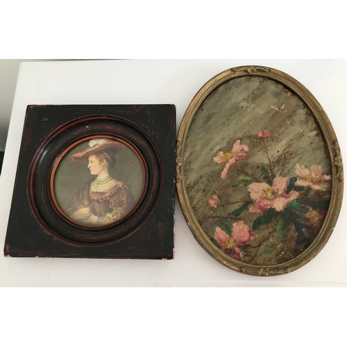 108 - Vintage Still Life Oval Painting Of Flowers In Gilt Frame And One Other
21 x 16 cms