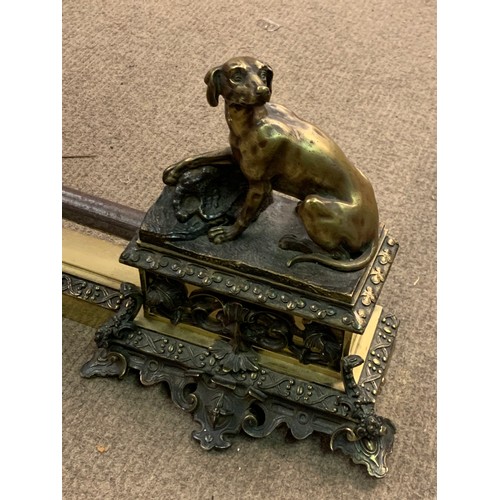 28 - Good Quality Antique Fender With Bronze Dog Adornments. 110 cms