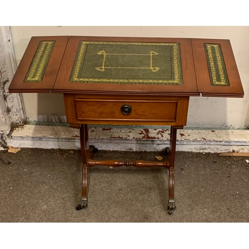 29 - Reproduction Regency Style Lyre Drop Leaf Table. 38 x 48 x  54 cms Extended 38 x 73 x 54 cms