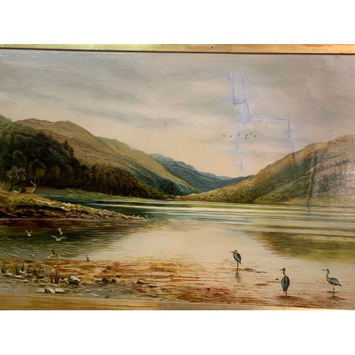 602 - Oil On Canvas Loch Scene In Gilt Wood Frame A/F. 95 X 69cms