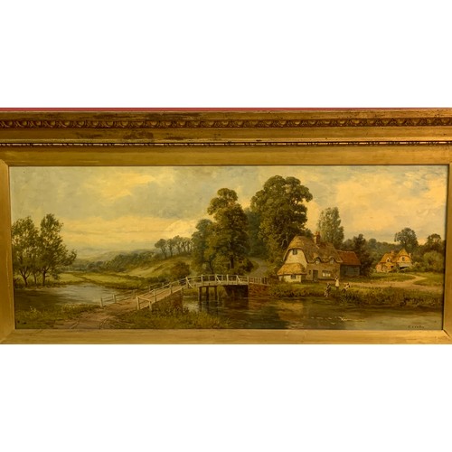 603 - Oil On Canvas Riverside Scene Set In Deep Gilt Frame Signed Bottom Right Possible Charles Leader. 12... 