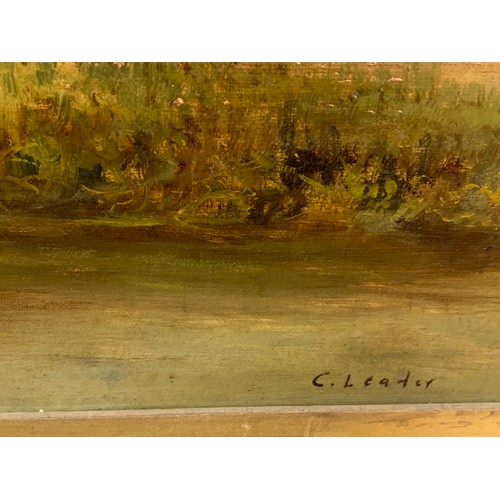 603 - Oil On Canvas Riverside Scene Set In Deep Gilt Frame Signed Bottom Right Possible Charles Leader. 12... 