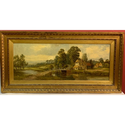 603 - Oil On Canvas Riverside Scene Set In Deep Gilt Frame Signed Bottom Right Possible Charles Leader. 12... 