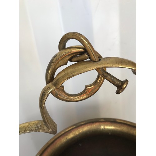 113 - Antique Hanging Brass Cauldron Having 
50 cms h x 26 cms diameter