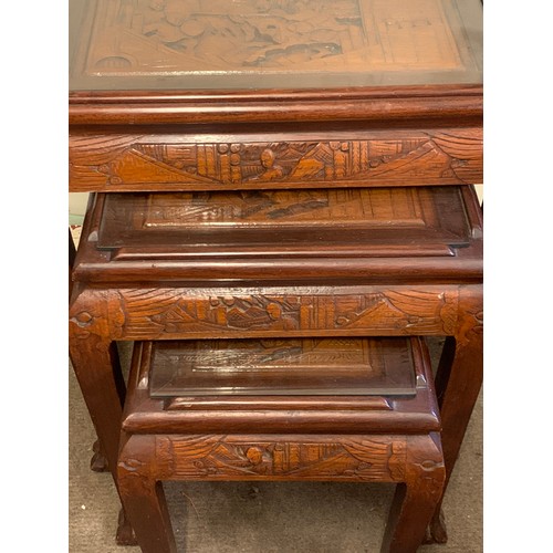 34 - Vintage Chinese Carved Nest Of Three Tables. Largest Table Measures.54 x 38 x 62 cms