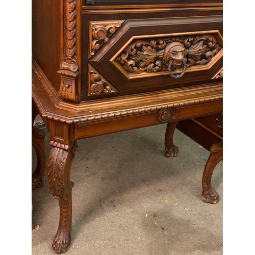 45 - Good Quality European Two Piece Cocktail Cabinet The Base With Carved Lion Paw Feet And Carved Decor... 