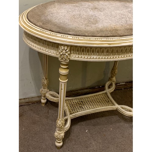 47 - Painted Oval Marble Top Louis Style Table.  87 x 56 x 77 cms