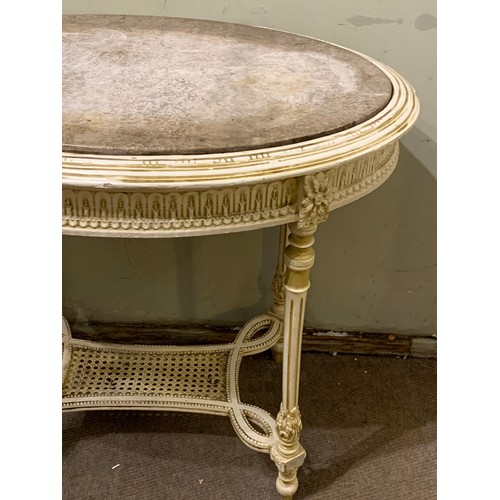 47 - Painted Oval Marble Top Louis Style Table.  87 x 56 x 77 cms