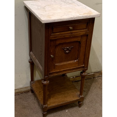 49 - Antique Marble Top Night Stand /Pot Cupboard. 40 x 40 x 83 cms