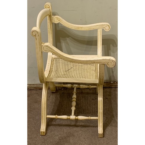 53 - Vintage French X Frame Chair With Cane work Seat (Cane Work Needs Attention)