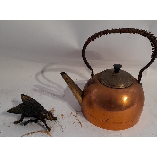 20 - Brass Fly and small Copper Kettle.