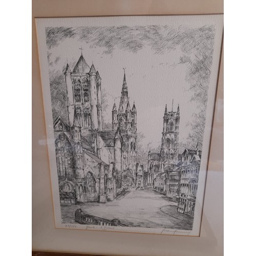 25 - 4 Framed and Glazed to include still life print, Limited edition print of Ghent, signed pencil sketc... 