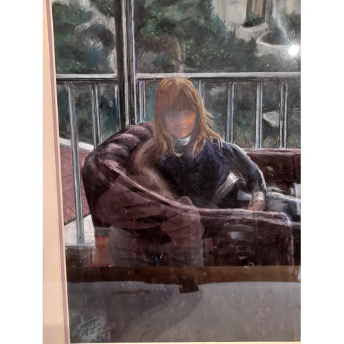 36 - Framed and Glazed Pastel of young girl sitting in chair. signed bottom left