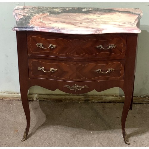 55 - French Marble Top Two Drawer Chest. 78 x 42 x 70 cms