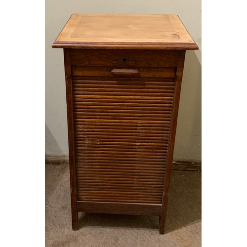 56 - Vintage Tambour Front Wood Filing Cabinet.(Needs Lock Replacement) 50 x 50 x 91 cms