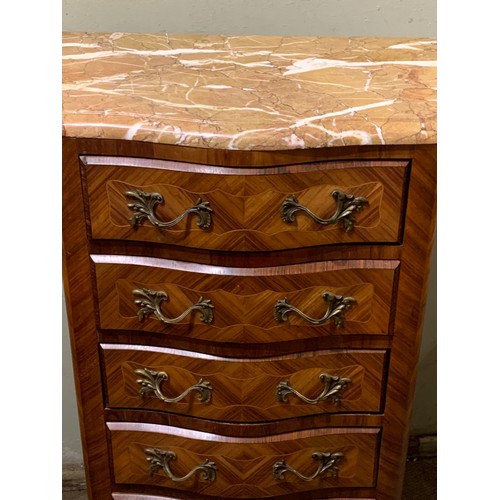 62 - French Marble Top Louis Style Chest Of Five Drawers  / Commode 65 x 39 x 98 cms