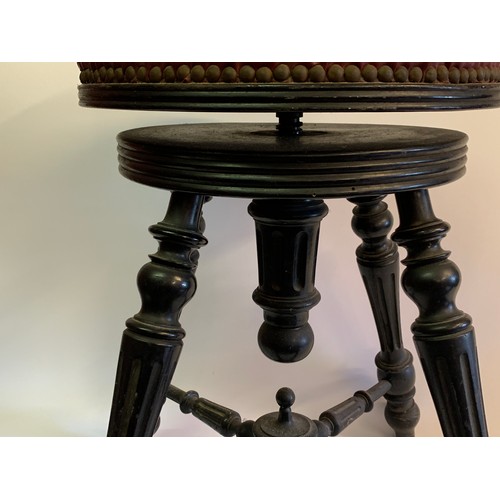 63 - Antique Ebonised Swivel Adjusting Stool,