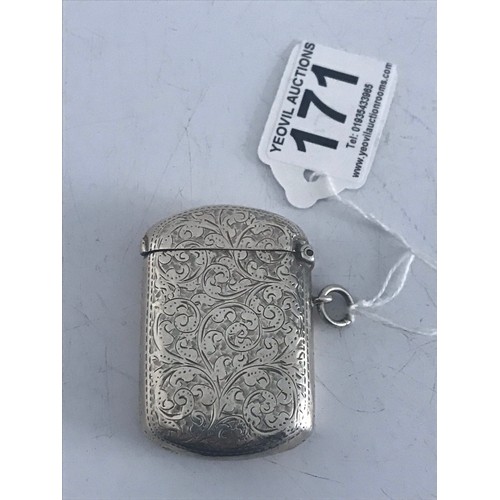 171 - Large Antique Hallmarked Silver Vesta Case, Sheffield 1897
4 x 6 cms