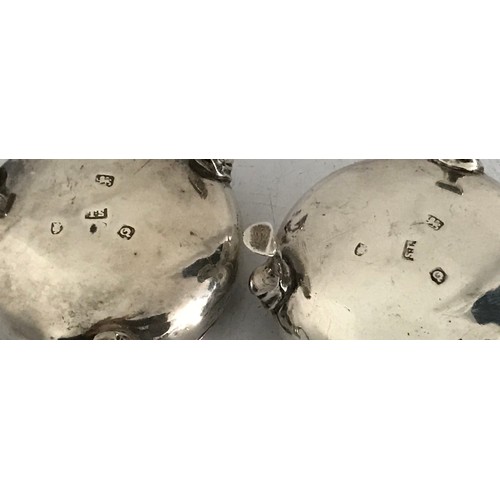 176 - Pair Of George 111 Hallmarked Silver Salt Cellars Standing On 3 Hoof Feet, 
 London 1811
6 cms diame... 