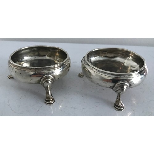 177 - Pair Of Matched George 11 Hallmarked ,Hoof Footed Silver Salt Cellars .
London 1756
7 cms diameter