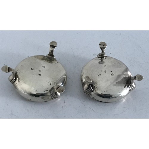 177 - Pair Of Matched George 11 Hallmarked ,Hoof Footed Silver Salt Cellars .
London 1756
7 cms diameter