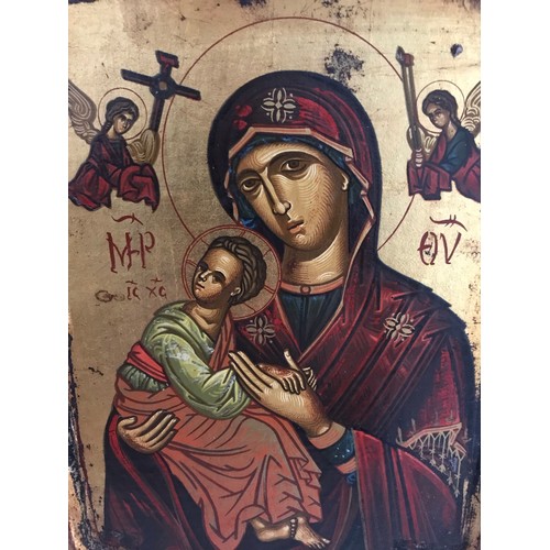 154 - Vintage Hand Painted ,With Tempera And Gold On Canvas , Icon On Wood Of The Madonna 
23 x 18 cms