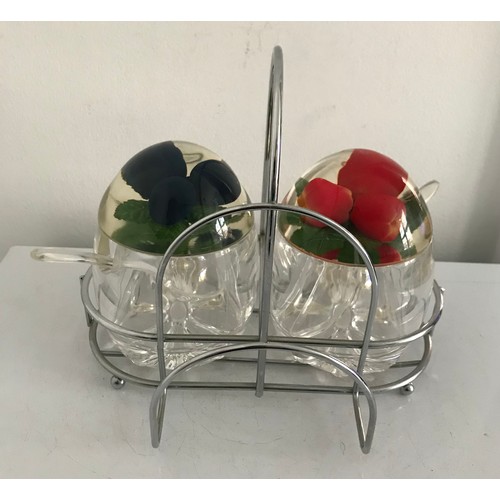 124 - Vintage Lucite Acrylic Jam / Preserve Serving Jar And Chrome Toast Rack
20 x 14 x 17 cms h