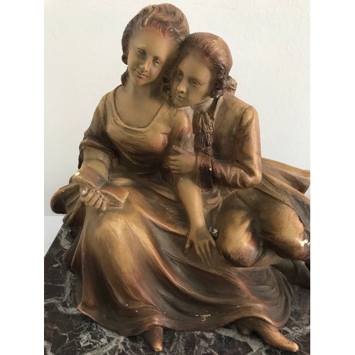 109 - Terracotta Statue Of 2 Lovers On A Marble Base By J. DOMMISSE 1878-1955
27 x 17 x 21 cms h