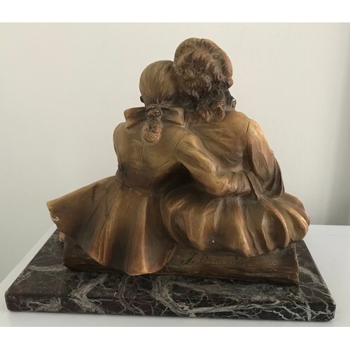 109 - Terracotta Statue Of 2 Lovers On A Marble Base By J. DOMMISSE 1878-1955
27 x 17 x 21 cms h