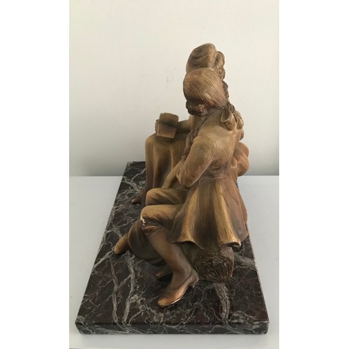 109 - Terracotta Statue Of 2 Lovers On A Marble Base By J. DOMMISSE 1878-1955
27 x 17 x 21 cms h