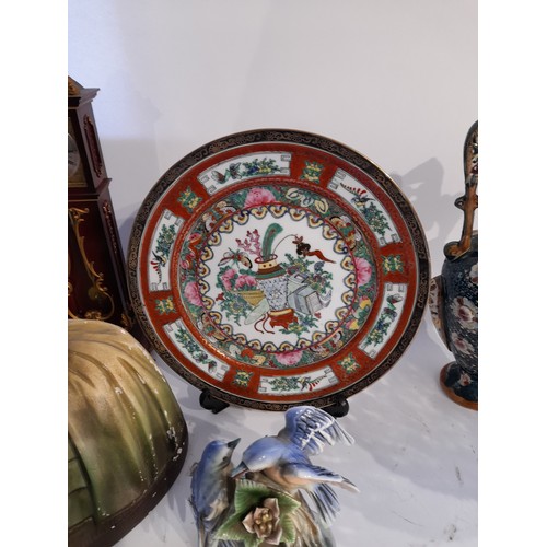 116 - Mixed Lot Of Collectables to include Chinese Plate, Plaster figure, wind up clock etc