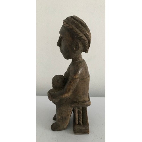 127 - Antique Ashanti Carved Wooden Statue Of A Seated Madonna And Child
19 cms h