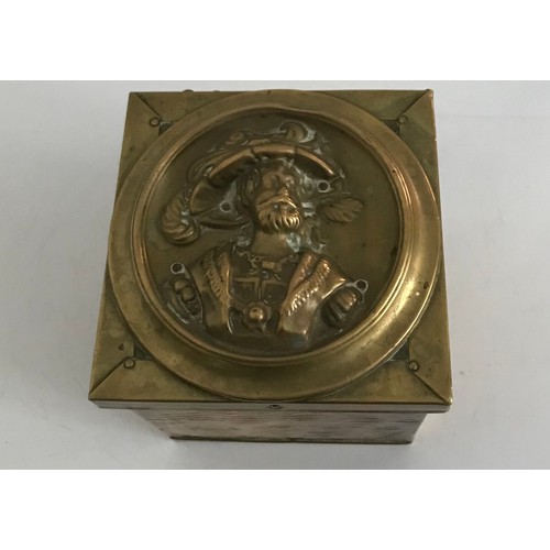 143 - Antique Brass Box Having Embossed Decoration In Relief
11.5 x 11.5 x 14 cms h