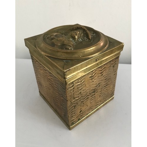 143 - Antique Brass Box Having Embossed Decoration In Relief
11.5 x 11.5 x 14 cms h