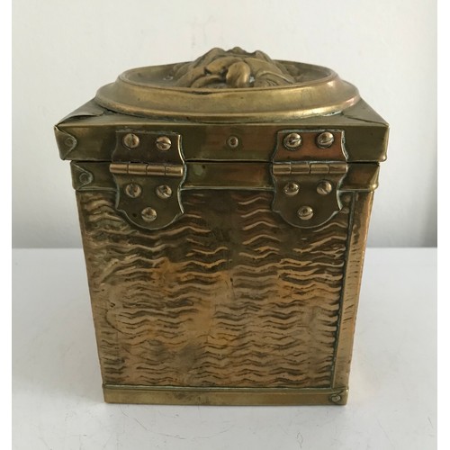 143 - Antique Brass Box Having Embossed Decoration In Relief
11.5 x 11.5 x 14 cms h