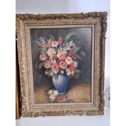 146 - 2 x Still life oil paintings of flowers one on board, one on canvas. largest 63cm x 52cm