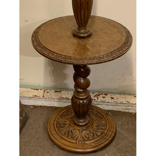 81 - Antique European Standard Lamp With Carved Wood And Barley Twist Decoration. 180 cms High