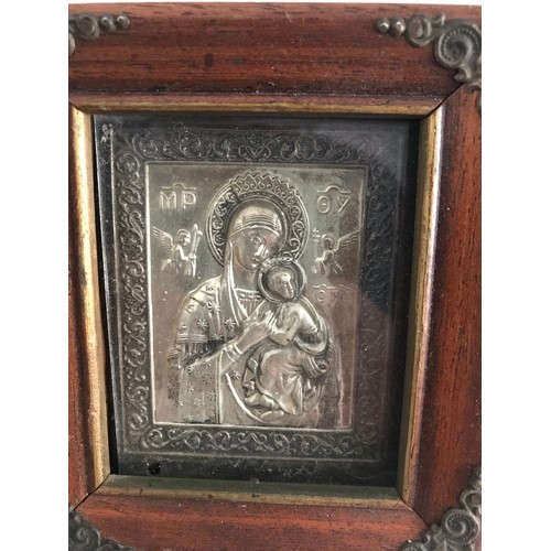 134 - 2 x Vintage Icons. One of Silver Metal And Framed 10 x 12 cms . The Other A Copy Of An Old Byzantine... 