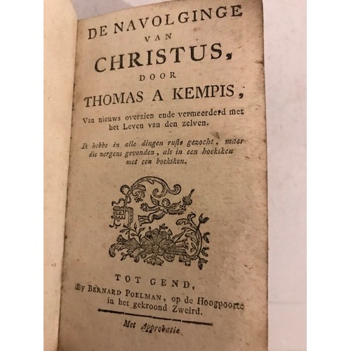 128 - 3 x 18thC Leather Bound Books To Include, Vie De M. de Caylus, 1st Edition 1765, De Navolginge Van C... 